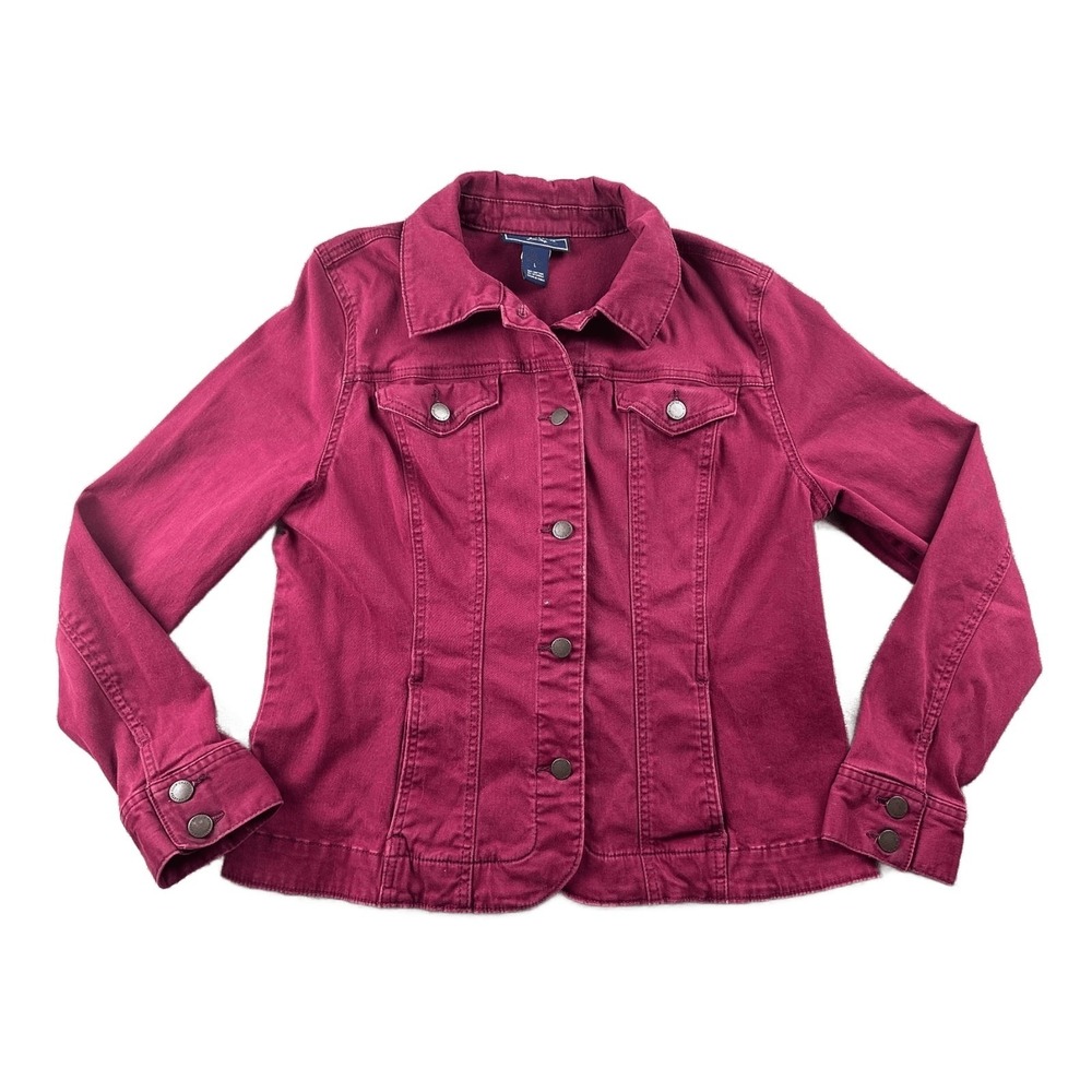 Charter Club Jean Shop Jacket Women‎ L Red Cotton Button Front Western Cowgirl